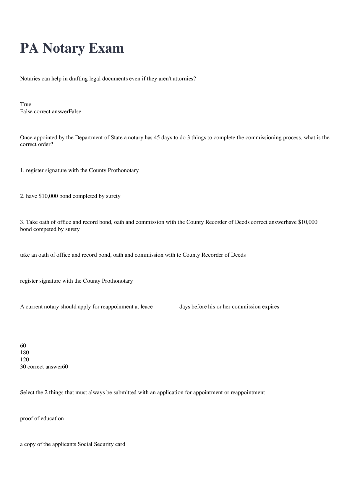 Preview image for PA Notary Exam 2022/2023 with 100% correct answers